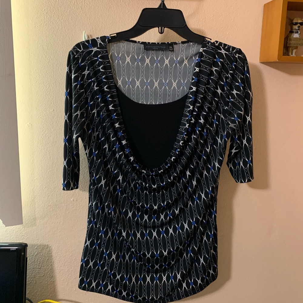 American City Wear Petite XL black and blue scoop business casual shirt